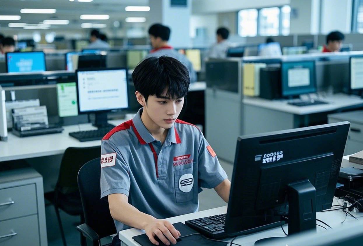 学生在京东_顺丰等企业轮岗实习的工作照（穿企业制服，场景真实）
